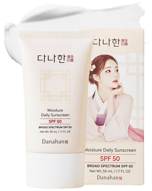 DANAHAN Korean Face Sunscreen SPF 50 Broad Spectrum - Moisturizing Hybrid Formula, No White Cast on All Skin Tones with Ginseng + Niacinamide, Doubles as Makeup Primer, 1.7 oz