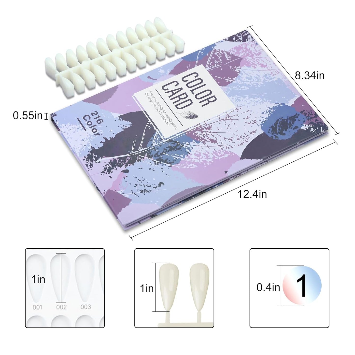 Nail Color Display Book - 216 Nail Colors with 240 Tips & Number Labels | Purple Swatch Guide