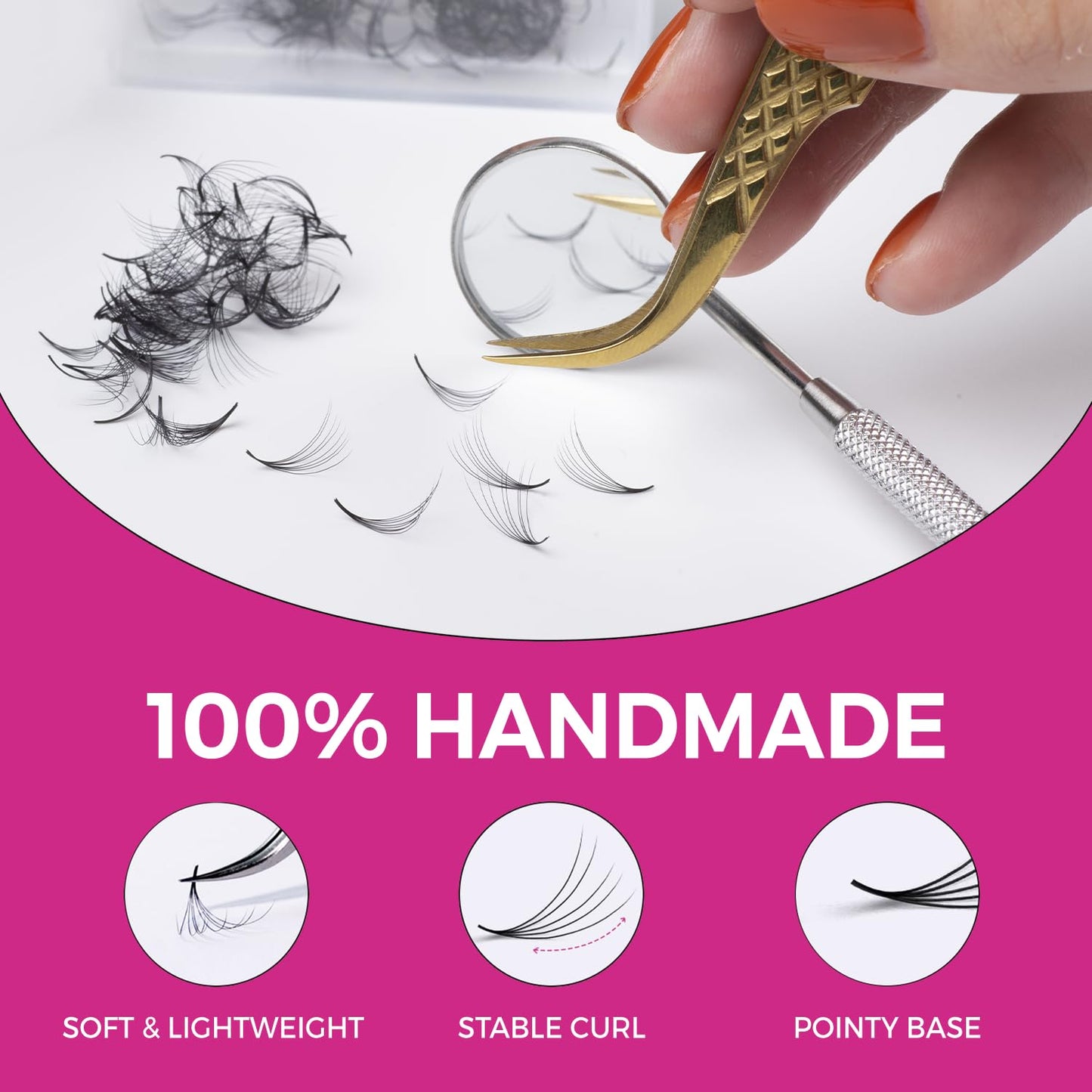 Eyesy Lash 500 Promade Fans 10D - Volume Premade Lash Fans for Eyelash Extensions Pointy Base Handmade Loose Pre Made Eyelashes Middle Stem Soft and Lightweight (10D 0.03 D 12mm)