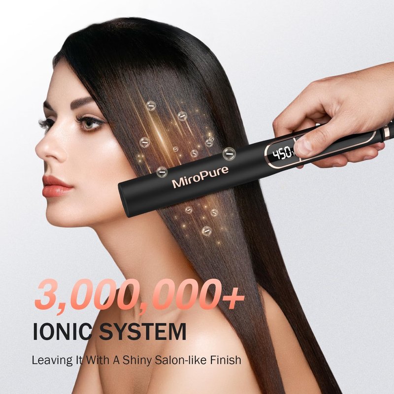 MiroPure Hair Straightener - 1 Inch Titanium Plates, Fast 15S Heat-Up, Dual Voltage with Auto Shut-Off | Professional Ceramic Ion Iron