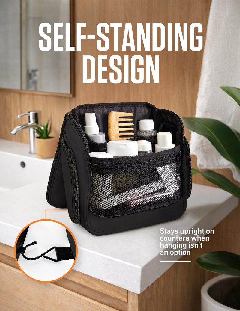 VENTURE 4TH Hanging Travel Toiletry Bag for Women & Men – Large Toiletry Organizer with 18 Compartments, Removable TSA Pouch, Travel Wash Bag for Toiletries, Makeup & Shaving Kit (Black)