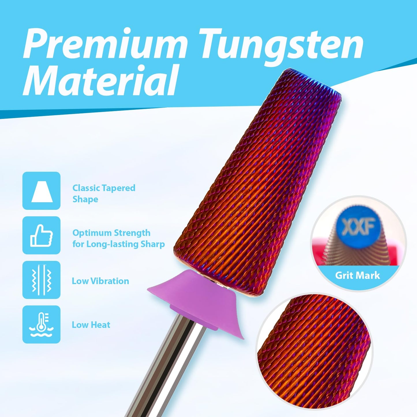 5-In-1 Large Tapered Barrel Nail Drill Bit, 3/32’’ Safety Tungsten Carbide Efile Bit, Fast Remove Acrylic Hard Gel Dip Powder Builder Gel, Professional Nail Tech Tool, Left & Right Hand, Double Fine