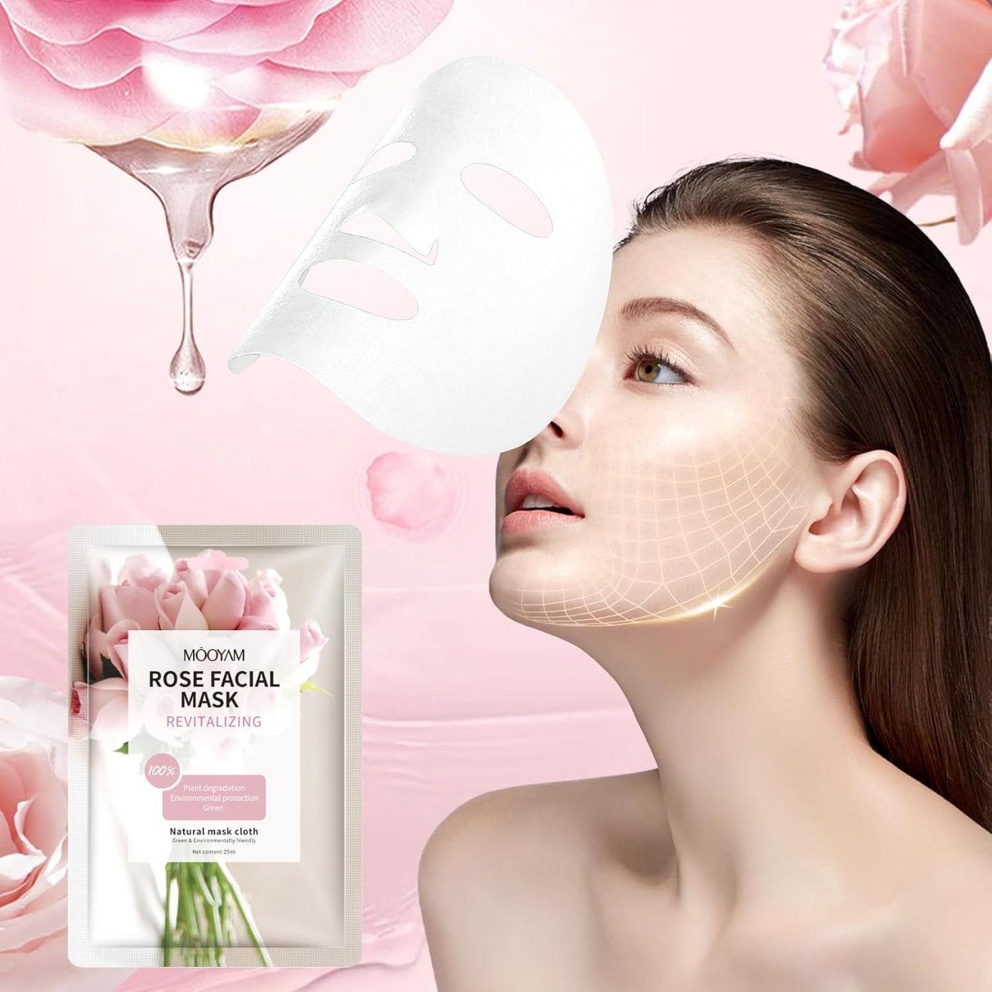 Hydrating Rose Facial Masks for Women - Moisturizing Sheet Masks for All Skin Types | 15-Pack