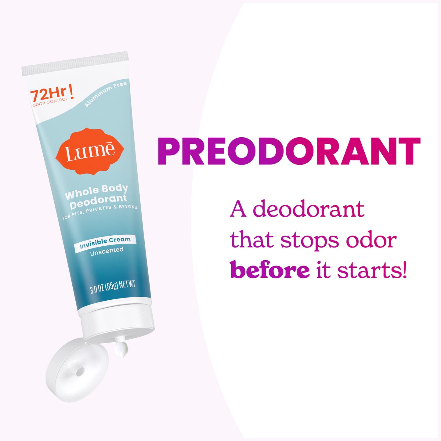 Lume Whole Body Deodorant - Invisible Cream Tube (Unscented) and Lume Acidified Deodorant Wipes (Cool Cucumber) - 24 Hour Odor Control - Aluminum Free, Baking Soda Free, Skin Loving