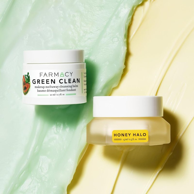 Farmacy Ceramide Face Moisturizer & Cleansing Balm Duo - Travel Size Skin Care Set | Green Clean Makeup Remover & Honey Halo Moisturizer (2 Count)