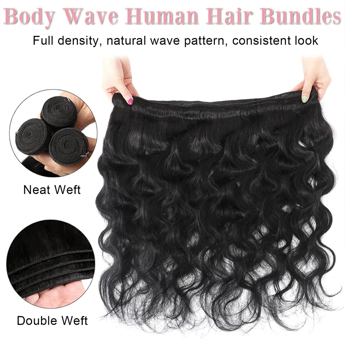 Asxdovig 12A Human Hair Bundles 10 12 14 Inch Body Wave Bundles Human Hair 100% Unprocessed Brazilian Virgin Weave 3 Bundle Real Natural Black Wet and Wavy Human Hair Extensions 1B Color for Women