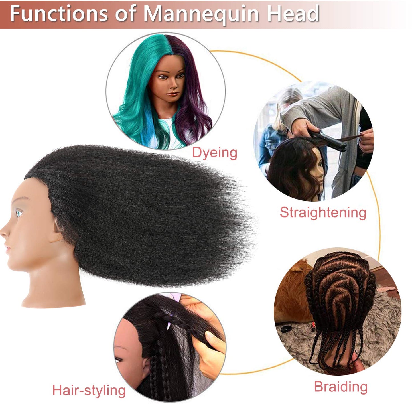 Mannequin Head 14 inch 100% Real Hair Doll Head for Hair Styling Salon Training Head Cosmetology Braiding Practice Mannequin Manikin Head Hairdresser (14 inch)
