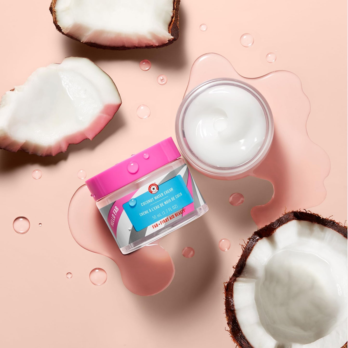 First Aid Beauty Hello FAB Coconut Water Cream – Lightweight Oil-Free Face Moisturizer 1.7 oz.