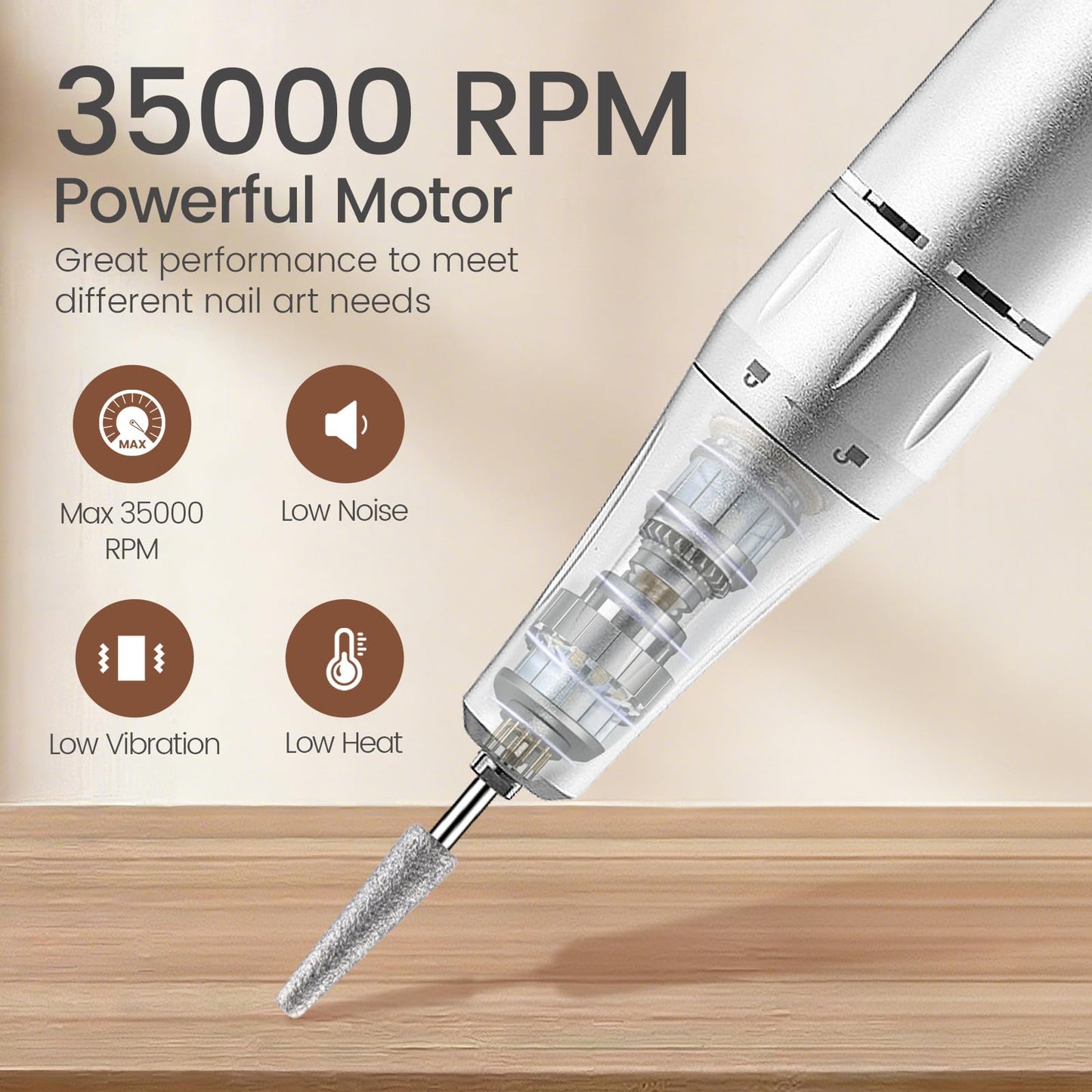 Delanie Nail Drill 35000 RPM, Portable E-File Fast Removal for Acrylics, Gel Extensions & Dip Powder, Electric Nail File for Home User, Beginner, Mobile Nail Tech & Salon, Manicure Pedicure Tool