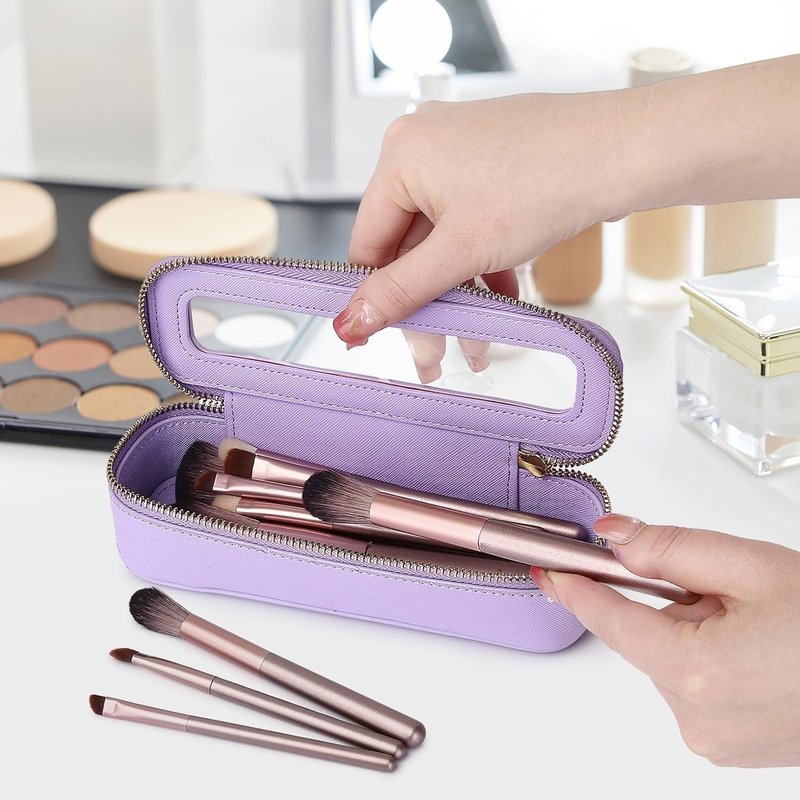 Travel Makeup Set - Waterproof Transparent Cosmetic Bag & Toiletry Organizer | Purple, L+M+Slim