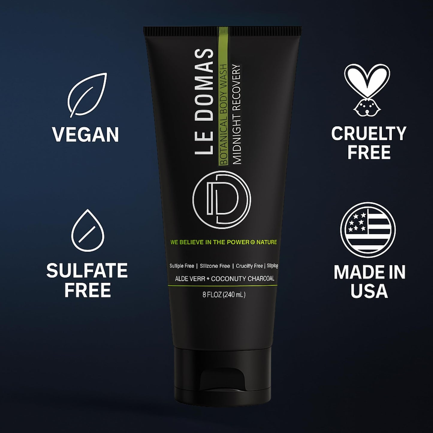 LE DOMAS Natural Body Wash with Aloe Vera, Coconut & Vitamin E – Moisturizing Cleanser for Women & Men – Sulfate Free, Gentle Skin Care, Vegan Body Care Products – Travel Size Body Wash, 8 fl oz