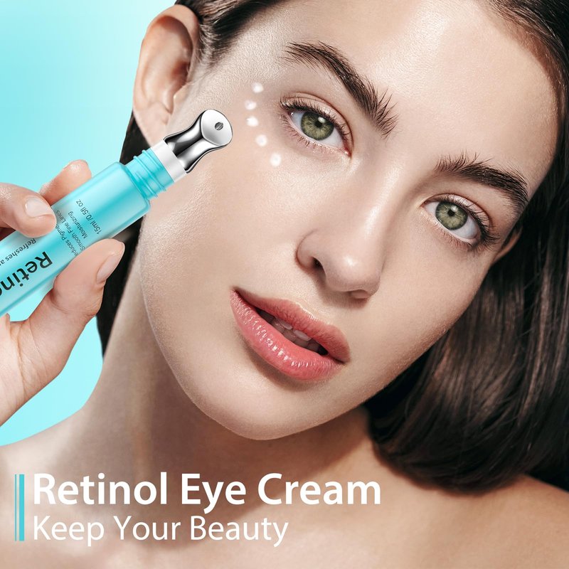 Seacall Retinol Eye Cream, Anti Aging Under Eye Cream with Caffeine, Vitamin C & Hyaluronic Acid, Cool Massage Head Eye Serum Fades Dark Circles Puffiness Wrinkles, 15ml Portable Eye Cream for Women