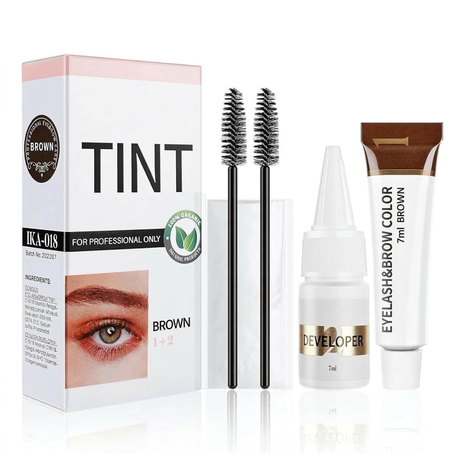 Eyelash & Eyebrow Color Kit, Professional Brown Color Set for Lashes and Brows, Natural Ingredients Stay-True Vibrant Color, Safe & Easy to Use 7ml (Brown)