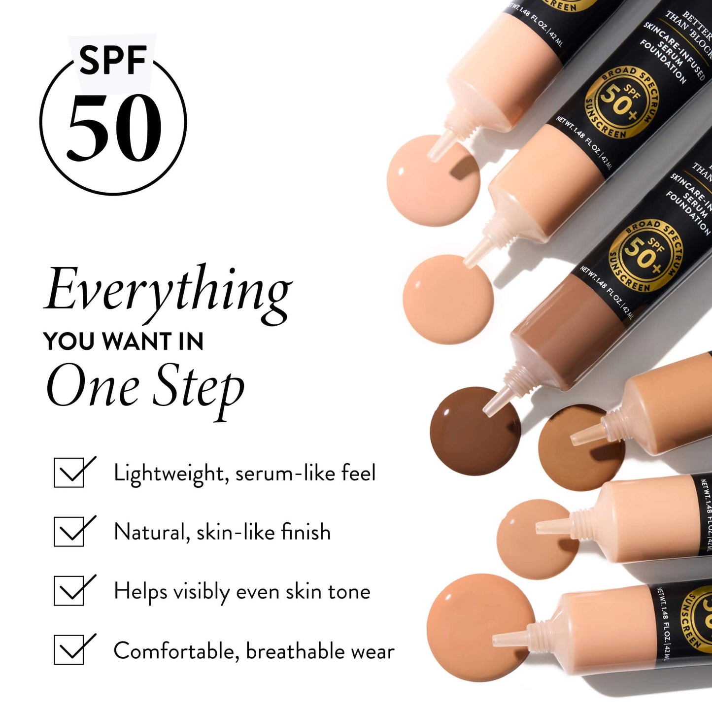 LAURA GELLER NEW YORK Better Than 'Block Skincare-Infused Serum Foundation SPF 50+ for Mature Women –02 Light, Buildable Coverage – Niacinamide, Vitamins B5 & E – Lightweight, Radiant Finish