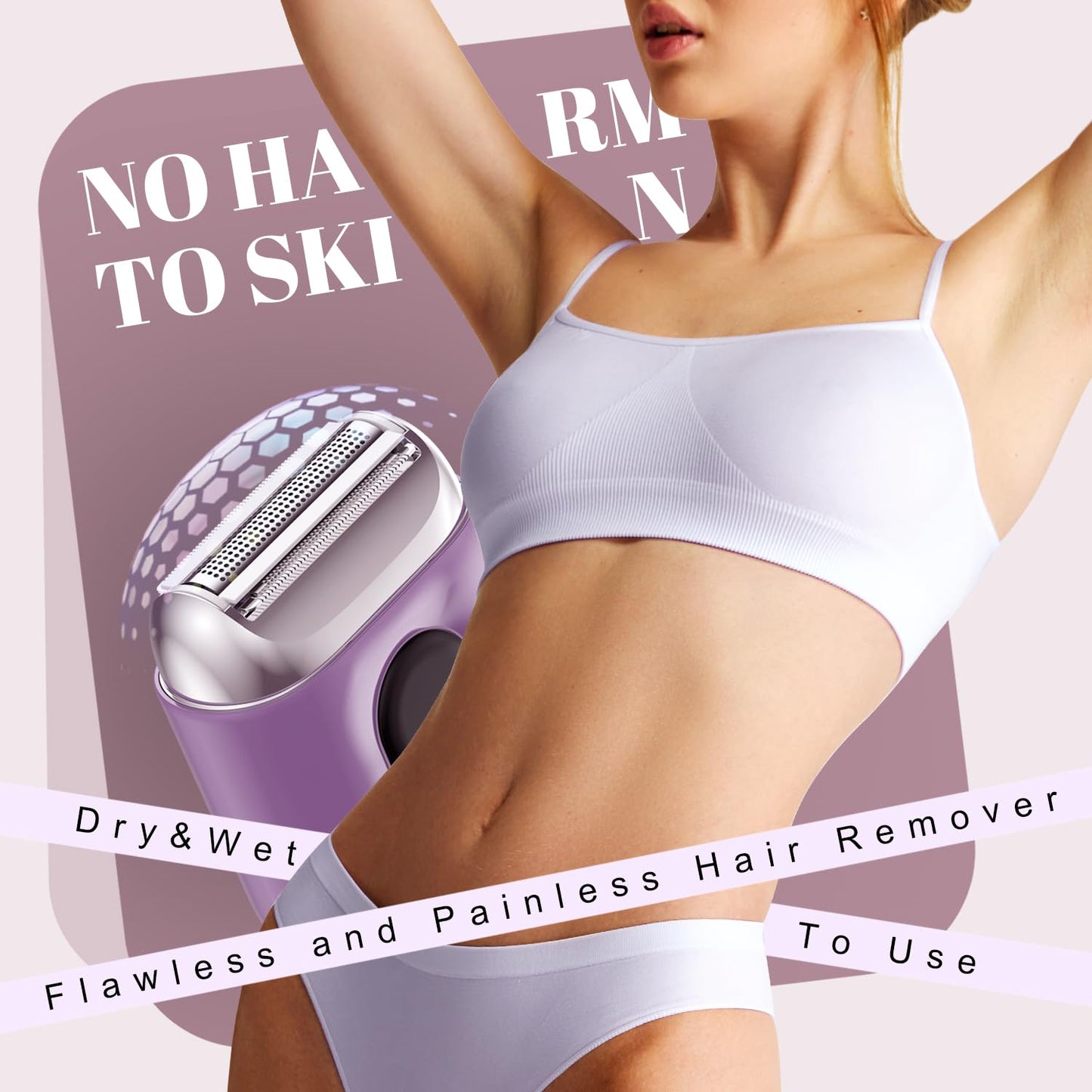 Fangaci Cordless Electric Razors for Women: Mini Electric Shaver with Big LED Display - Rechargeable Bikini Trimmer - IPX7 Waterproof Wet Dry for Face, Body & Legs (Birght Purle)