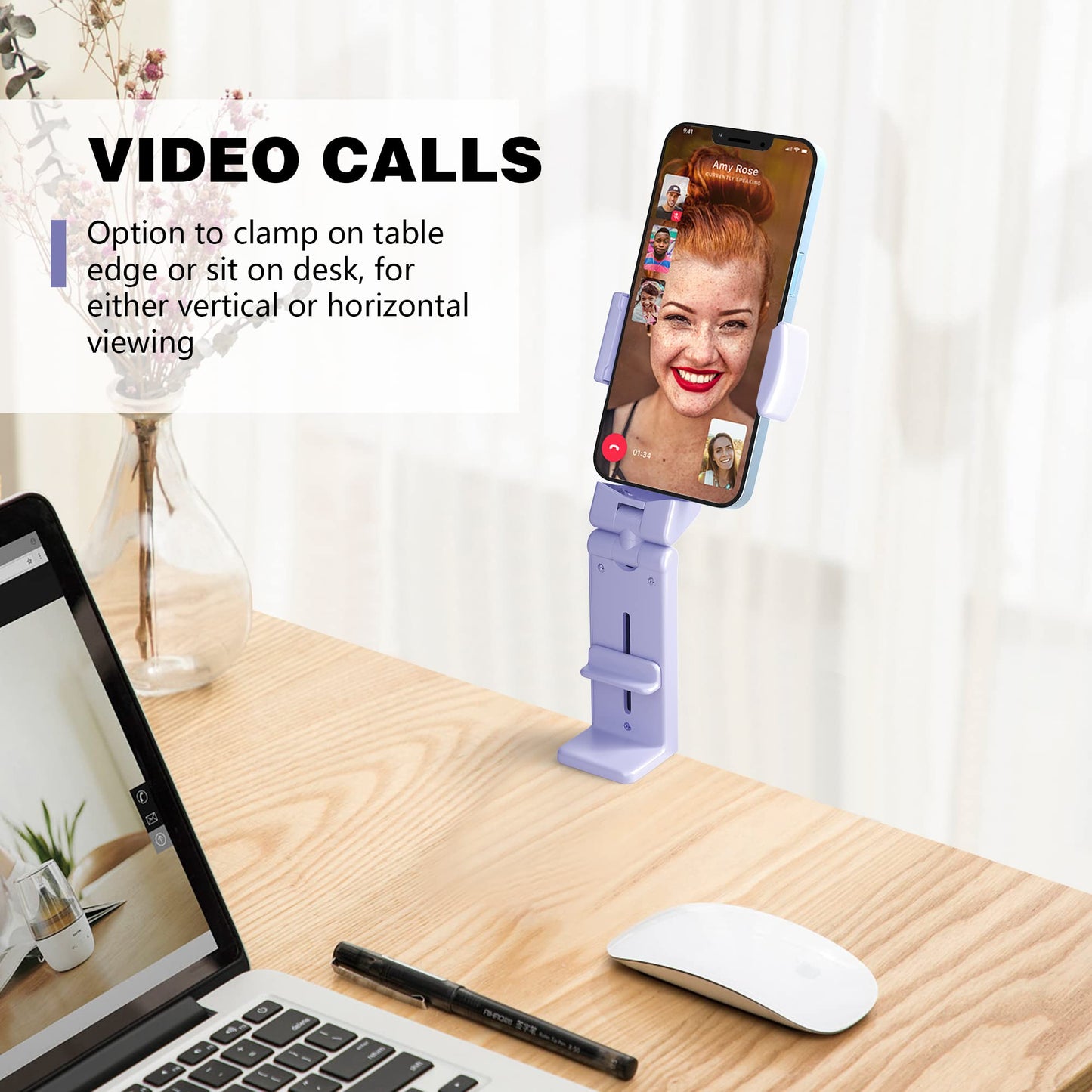 Perilogics Airplane Phone Holder Mount Universal in Flight Hands Free Viewing with Multi-Directional Dual 360 Degree Rotation (Lavender)