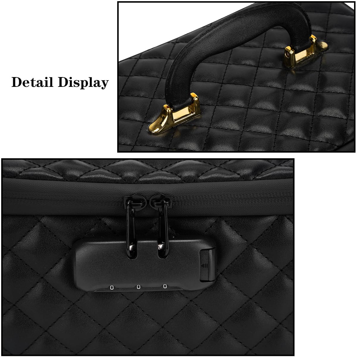 KaAutoler Portable makeup box with Lock, Large Capacity Travel Makeup Case Organizer, Makeup Bags for Girls Traveling With Handle and Divider Makeup Bag (Black)