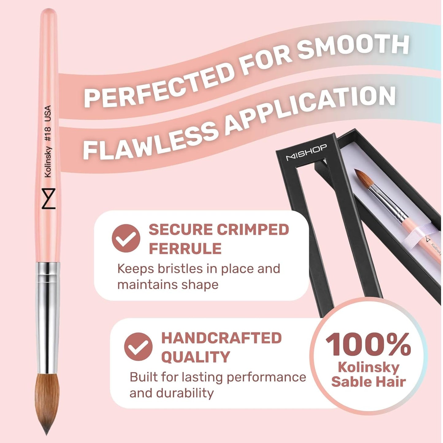 Majesti Pink 100% Kolinsky Acrylic Nail Brush - Professional Sculpting Tool for Nail Technicians | Size #10