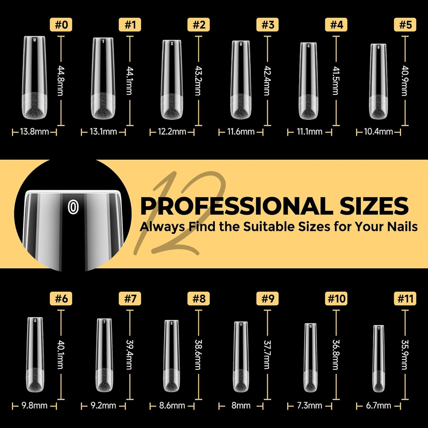 Extra Long Tapered Square Nail Tips - 240 Pcs Full Cover Gel Nail Tips | No C Curve, XXL Size for DIY & Salon Use