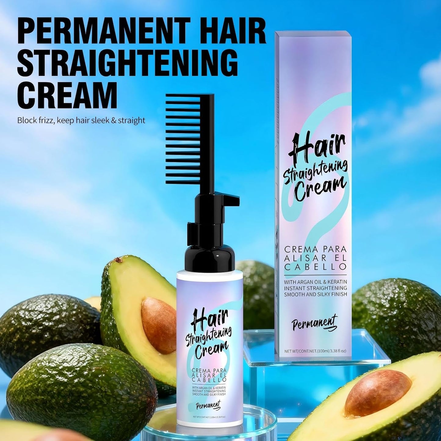 Hair Straightening Cream - Long-Lasting Frizz Control & Heat Protection | Nourishing Plant Extracts, 100g/3.53 Fl Oz