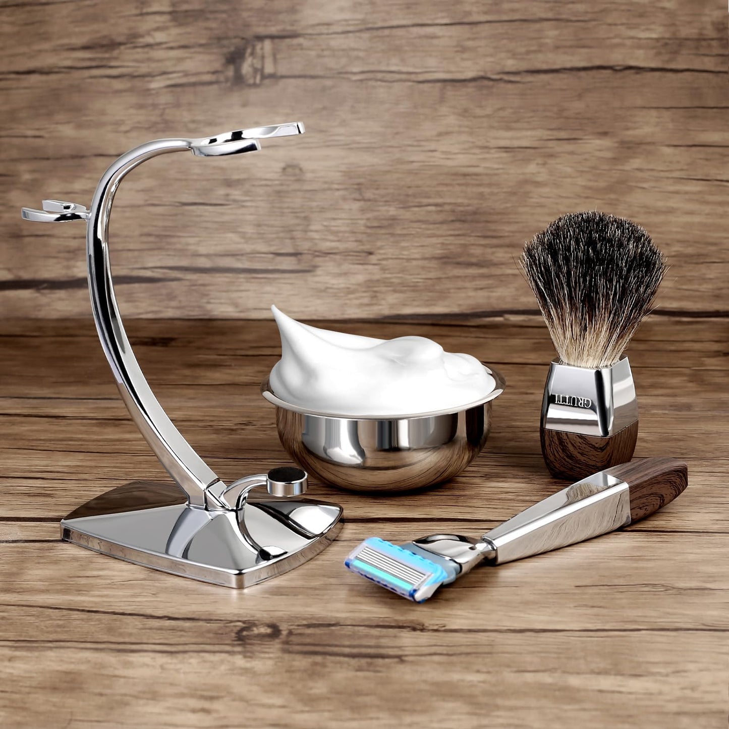 GRUTTI Shaving Kit for Gillette Fusion 5 - Magnetic Bowl, Stand & Synthetic Brush, Fits Fusion5 Refill Blades with Space-Saving Organizer - Gift for Dad