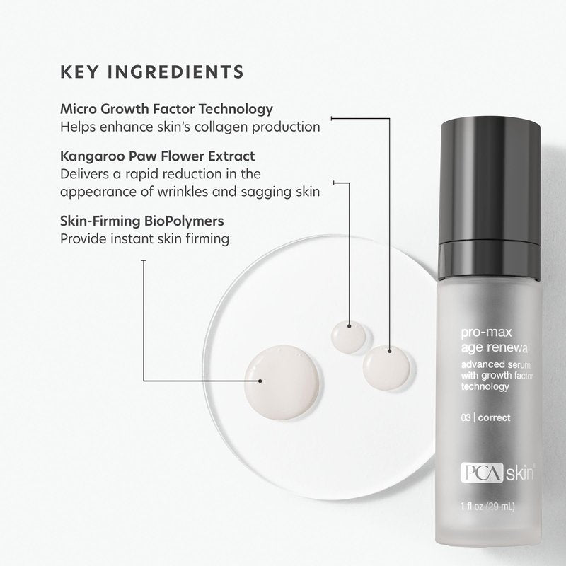 PCA SKIN Pro Max Age Renewal Anti Aging Serum, Anti Aging Face Serum for Reducing Wrinkles and Sagging Skin, Helps Lift and Firm Skin on Face and Neck, Safe For All Skin Types, 1.0 oz Pump Bottle
