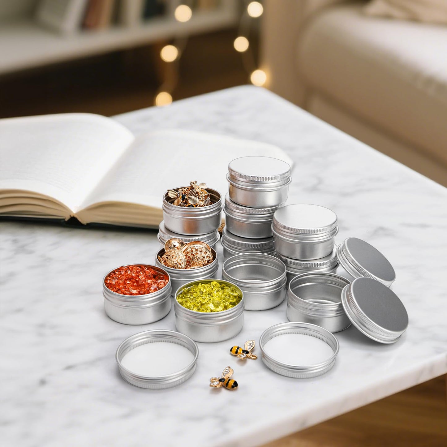 Tosnail 48 Pack Mini Metal Round Tins with Screw Lids, 1.85 Inch Empty Sample Jars, Travel Storage Containers, 1 OZ / 30 ml