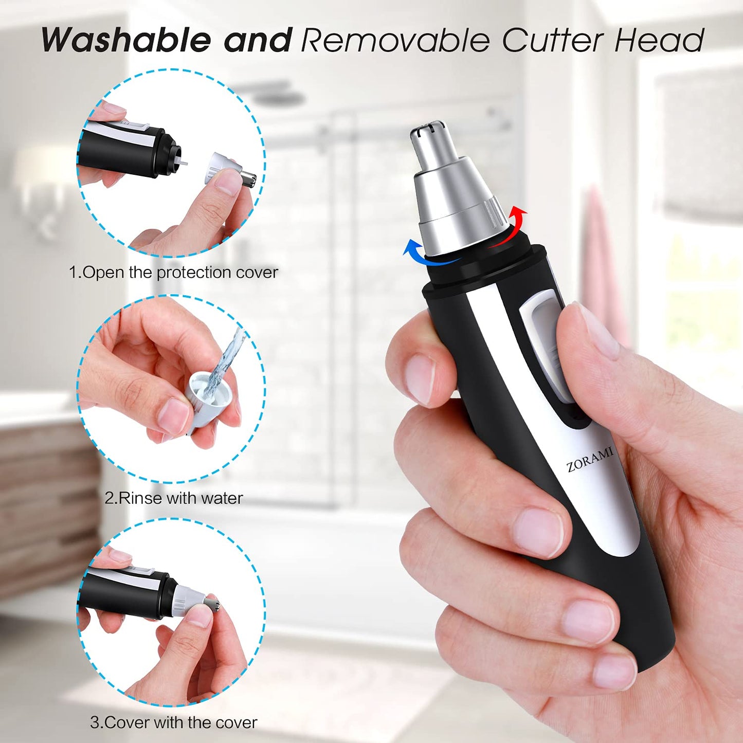 ZORAMI Ear and Nose Hair Trimmer Clipper - 2025 Professional Painless Hair Trimmer Black & Pink