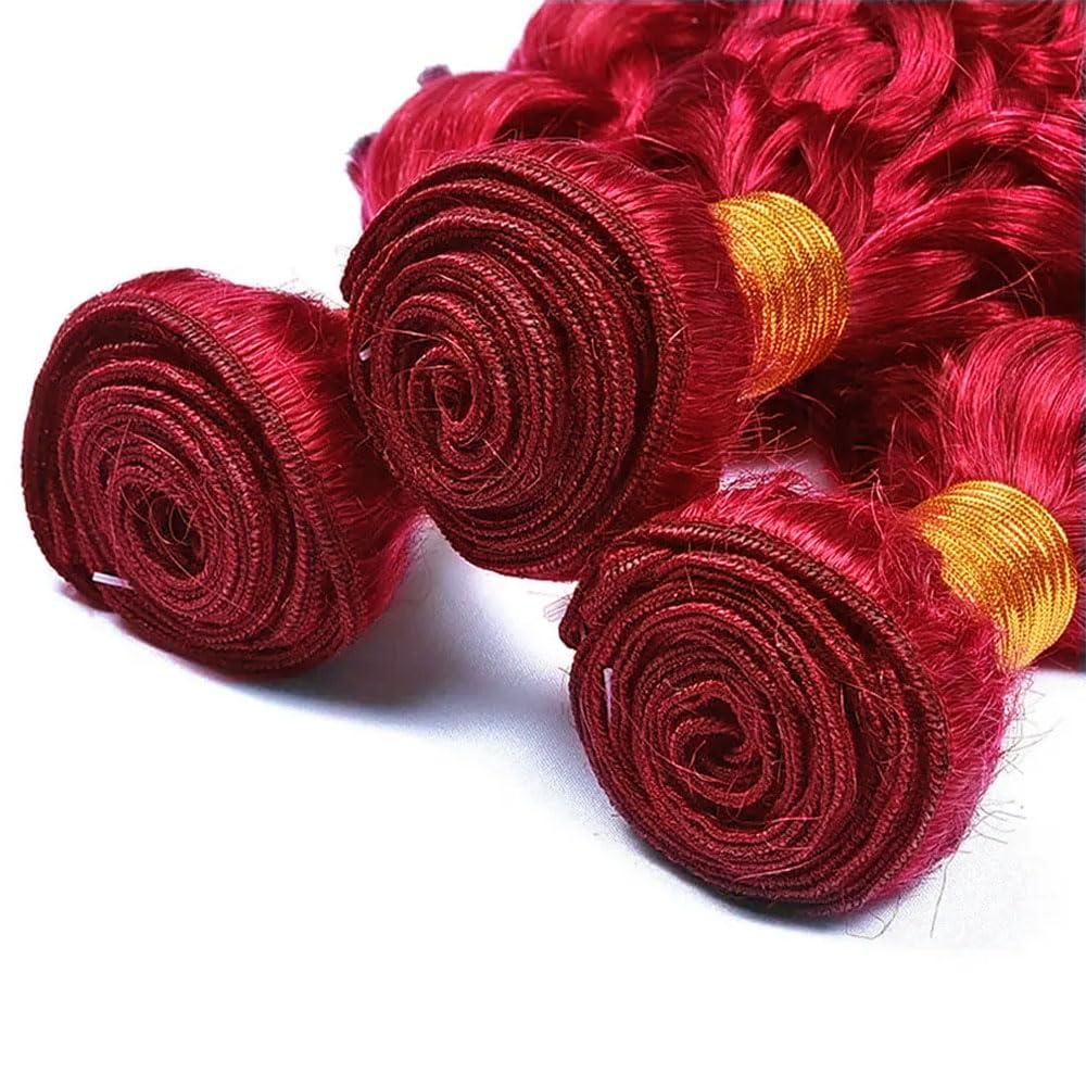 Red Bundles Human Hair Deep Wave Bundles 14 14 14 Inch Unprocessed Brazilian Virgin Remy Hair Wine Red 3 Bundle Burgundy Deep Wave Human Hair Extensions 50 Gram Per Bundle