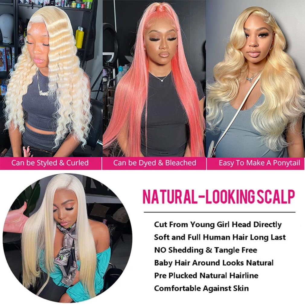 NJMNJM Straight Blonde 613 Human Hair Bundles, Straight Brazilian Virgin Human Hair Bundles, Blonde Single Bundle,#613 Color(18 inch)