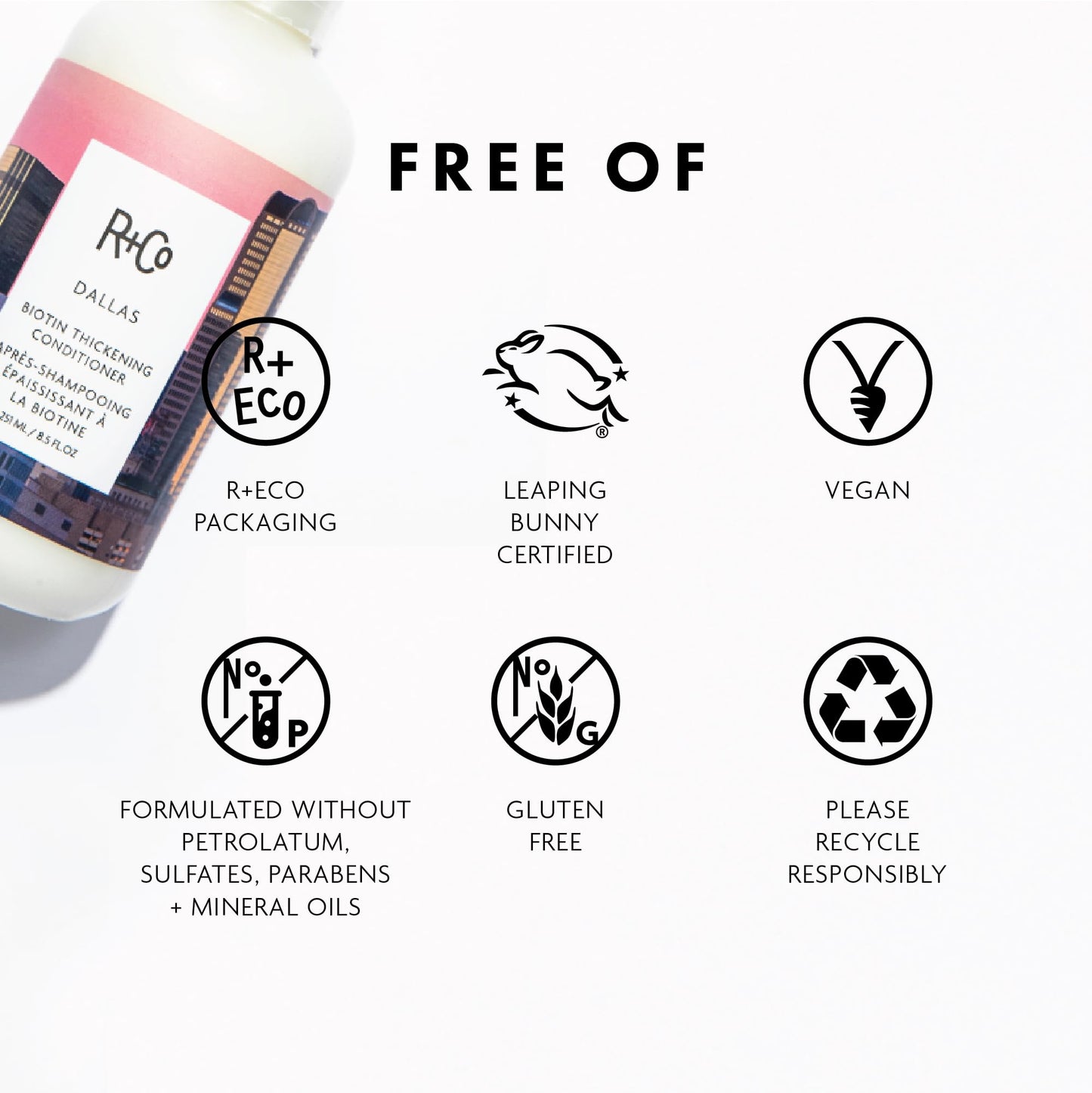R+Co Dallas Biotin Thickening Conditioner | Weightless Hydration, Strengthens + Enhances Shine | Vegan + Cruelty-Free | 8.5 Oz