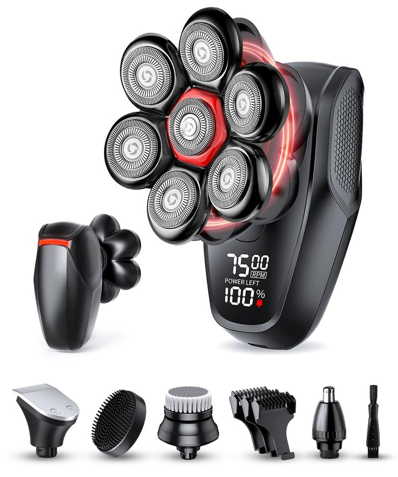 Head Shavers for Bald Men - IPX8 Waterproof Electric Razor for Wet/Dry Use with LED Display, USB-C Fast Charge & 5 Attachments Black