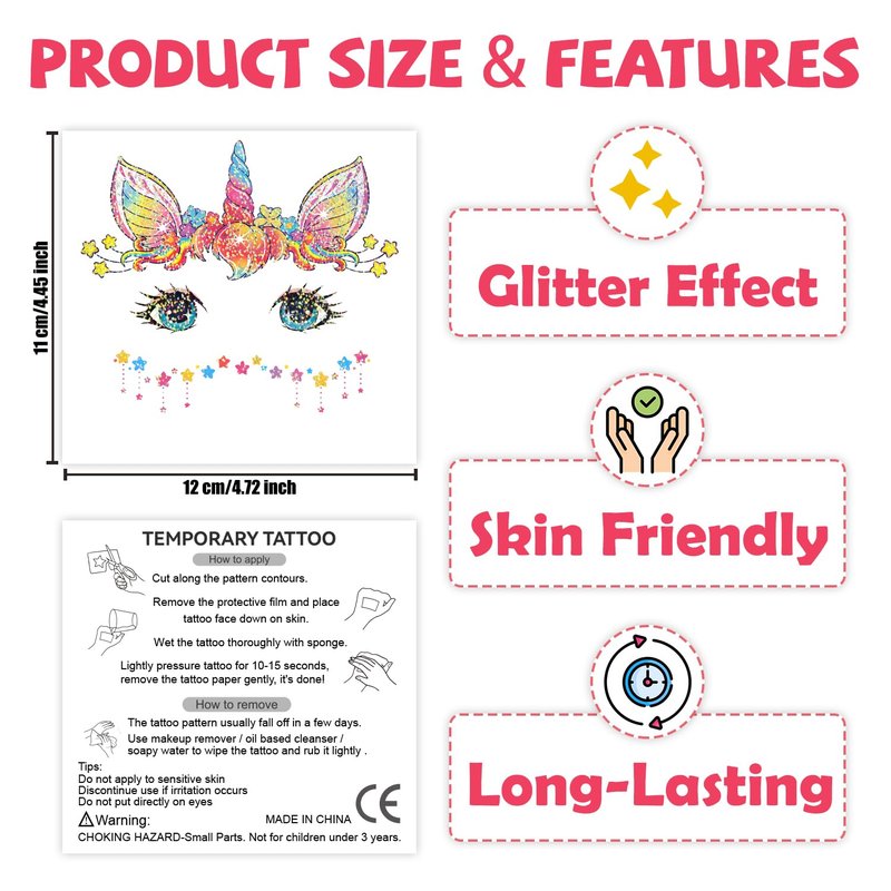 Leesgel 24 Sheets Glitter Face Tattoos for Kids - Face Paint Tattoos for Boys Girls Birthday, Party Favors, Prizes for Kids Classroom, Trick or Treat, Goodie Bag Stuffers, Stocking Stuffers and Gifts