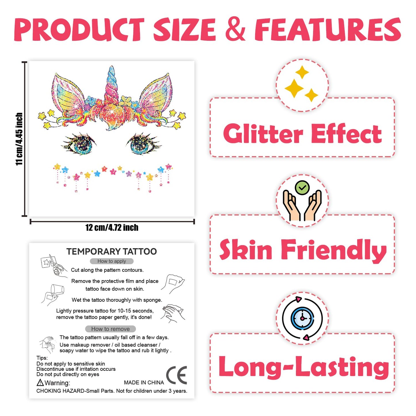 Leesgel 24 Sheets Glitter Face Tattoos for Kids - Face Paint Tattoos for Boys Girls Birthday, Party Favors, Prizes for Kids Classroom, Trick or Treat, Goodie Bag Stuffers, Stocking Stuffers and Gifts