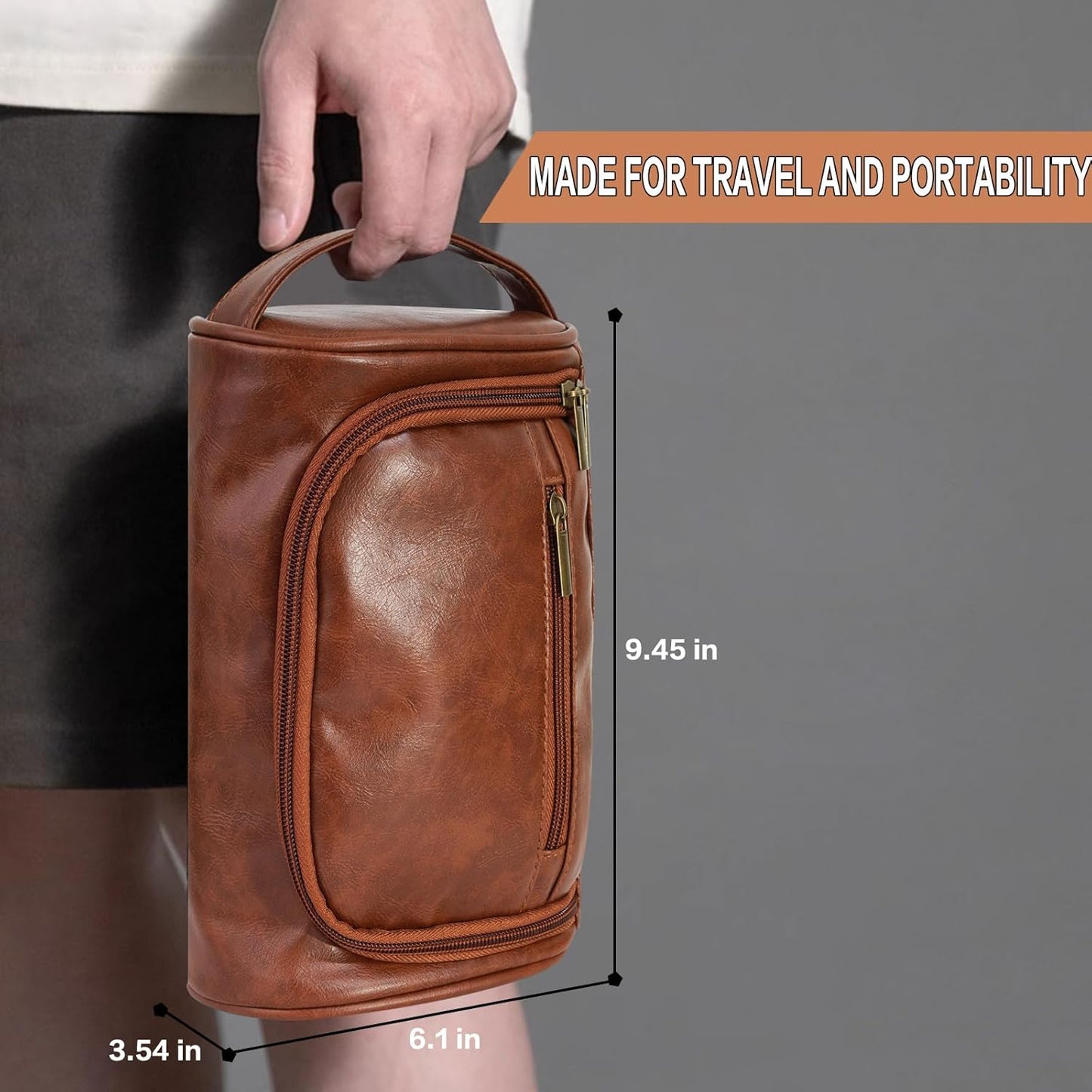 Travel Toiletries Bag for Men - Water-Resistant Dopp Kit | PU Leather Shaving Pouch Organizer, Multi-Compartment Design