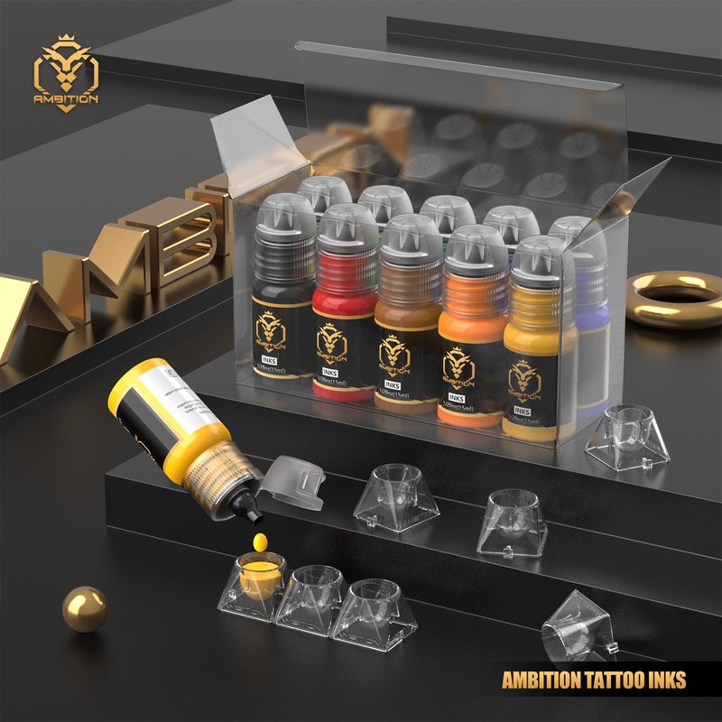 Ambition Tattoo Ink Kit 10 Mixed 1/2 oz(15ml) Bottles Color Professional Pigment Set Supply for Beginners and Pro Artists