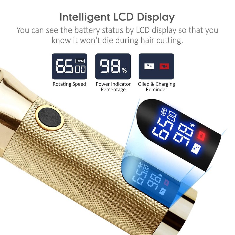 ciwellu Professional Hair Trimmer Cordless Outlining Trimmer T Liners Clippers for Men Rechargeable LED Display Zero Gapped Trimmers for Barbers（Gold