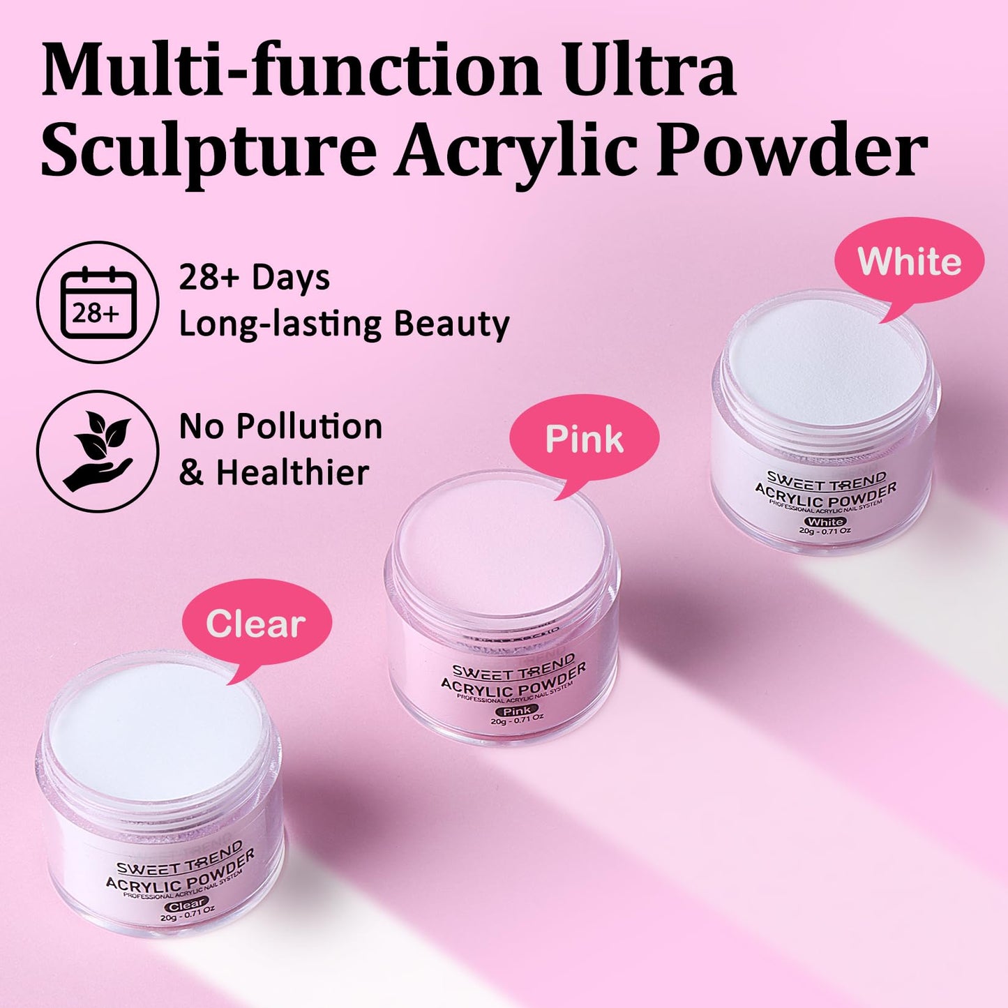 Acrylic Nail Kit with Drill: 20g Clear White Pink Acrylic Powder and Liquid