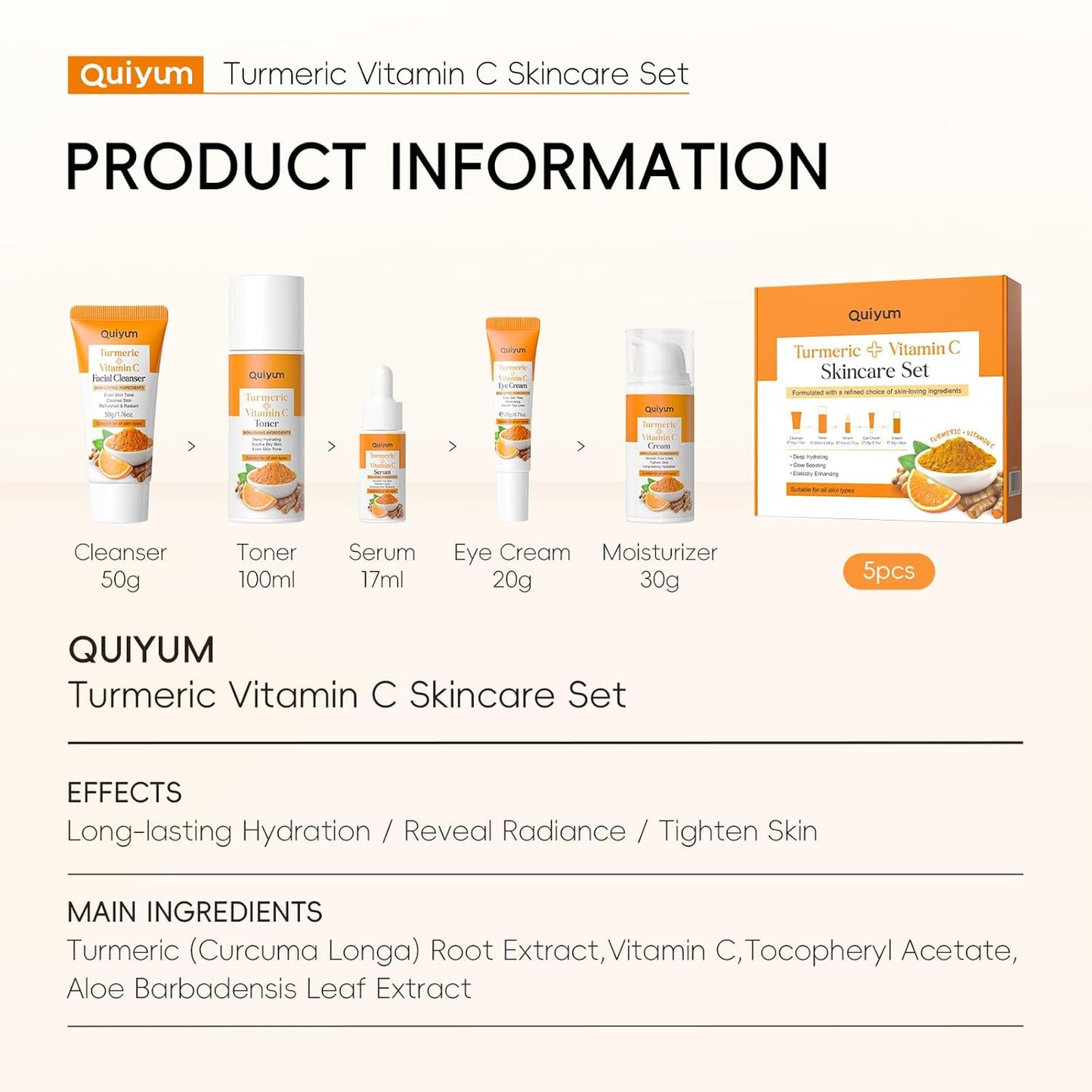Turmeric Vitamin C Skincare Set - 5PCS Beauty Routine for Women | Dark Spot Remover, Acne Reduction, Even Tone, Glow