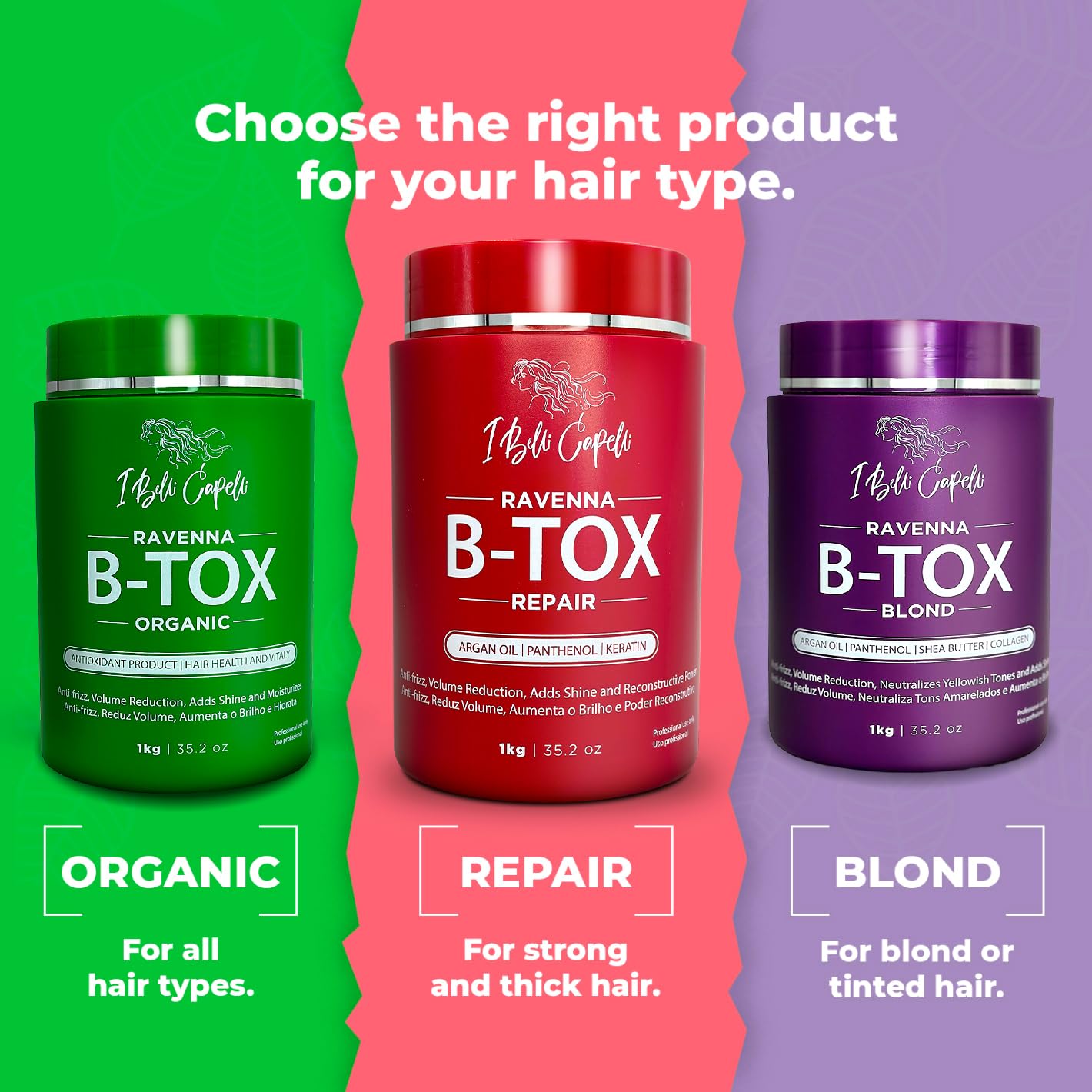 I Belli Capelli Ravenna Repair Hair B-tox -Cirugia Capilar para el Cabello, Formaldehyde-Free- B-tox Capilar Para El Cabello, Long Lasting Anti-Frizz, Smoothing, Btox Hair Treatment 35.2 oz(1kg)