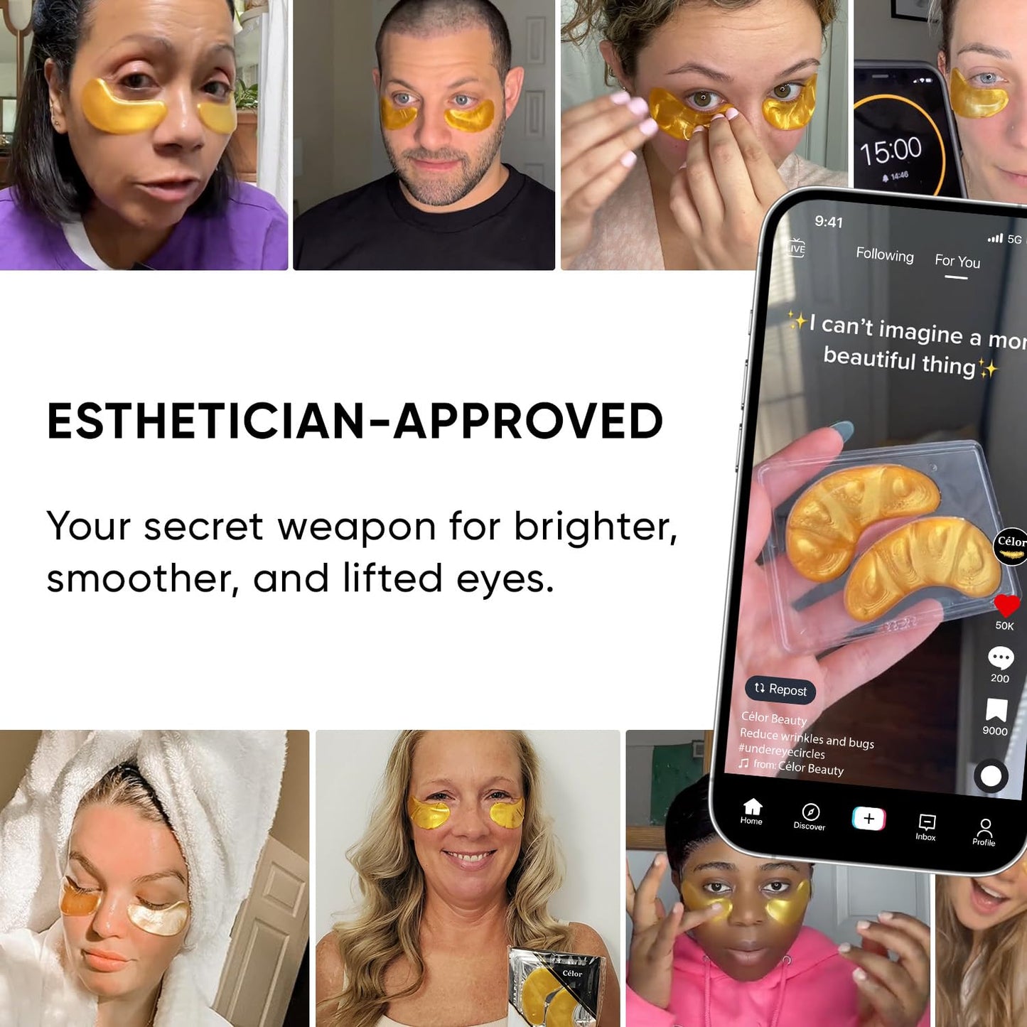 Celor Under Eye Patches for Puffy Eyes and Dark Circles - Eye Masks with Amino Acids & Collagen, Eye Care for Wrinkles - Birthday Gift for Women - Skincare Self Care