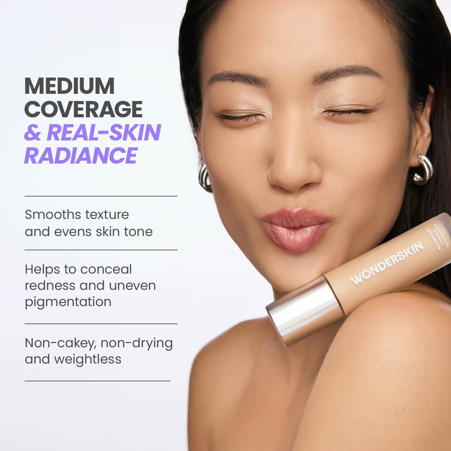 Wonderskin Hyper Bond All-Day Stay Serum Foundation - Waterproof, Transfer-Proof Face Makeup with Niacinamide & Hyaluronic Acid | Lightweight Natural Finish (Halo)