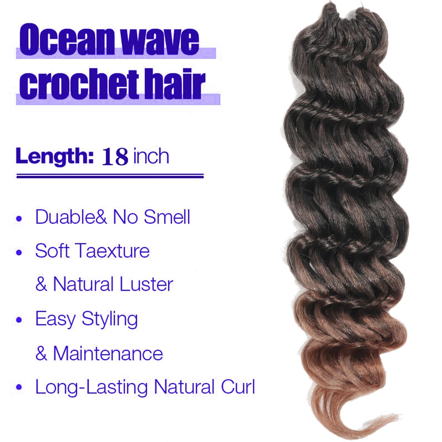 18 Inch Ocean Wave Crochet Hair 7 Packs Deep Wave Crochet Braids Brown Ombre126 Strands Wavy Curly Braiding Hair Crochet Hair Extensions for Women