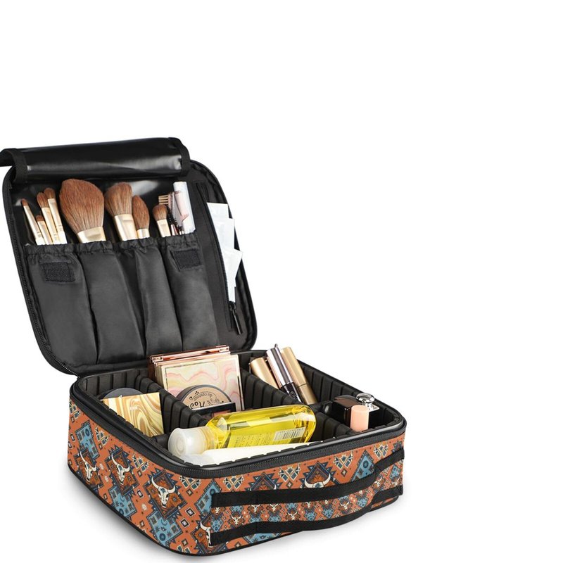 ALAZA Makeup Case Indian Tribal Aztec Ornament Geometric Pattern with Skulls Cosmetic Bag Organizer Travel Portable Storage Toiletry Bag Makeup Train Case with Adjustable Dividers for Women