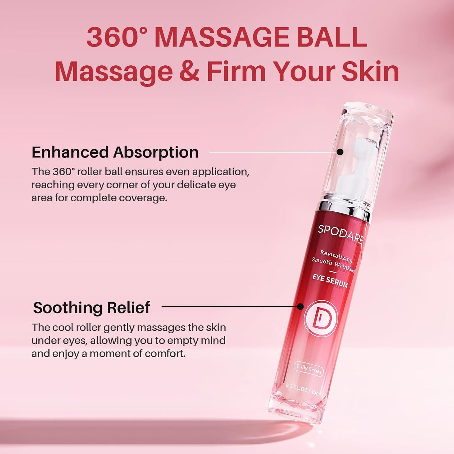 Eye Serum for Dark Circles - Caffeine, Retinol & Hyaluronic Acid | 360° Massage Ball, 0.5 fl oz