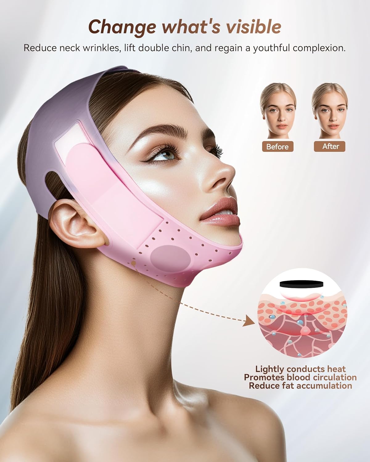 V-Line Sculpting Face Mask - Silicone Jawline Tightening Strap for Double Chin Reduction | Adjustable 23-27 Inches, Pink