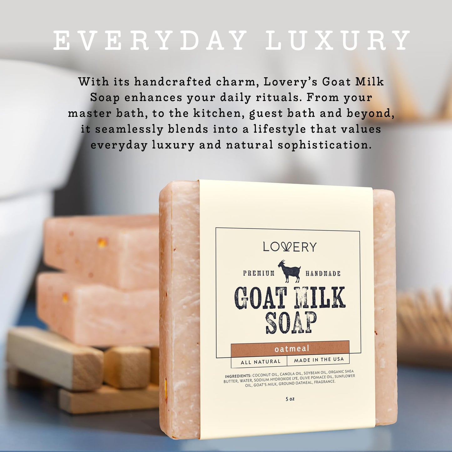 LOVERY Goat Milk Soap with Organic Shea Butter - Goats Milk Soap Bars - Oatmeal, Eucalyptus Lavender, Moroccan Vanilla, Hydrangea Rose, Patchouli Sandalwood, All Natural Soap Bar, 5 Pack