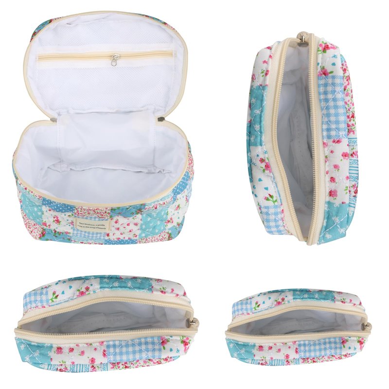 VIWIME Makeup Cosmetic Bag, Large Cotton Quilted Travel Coquette Aesthetic Cute Floral Make up Bag for Women Toiletry Bag Organizer (204- Gird Rose / 4Pcs)