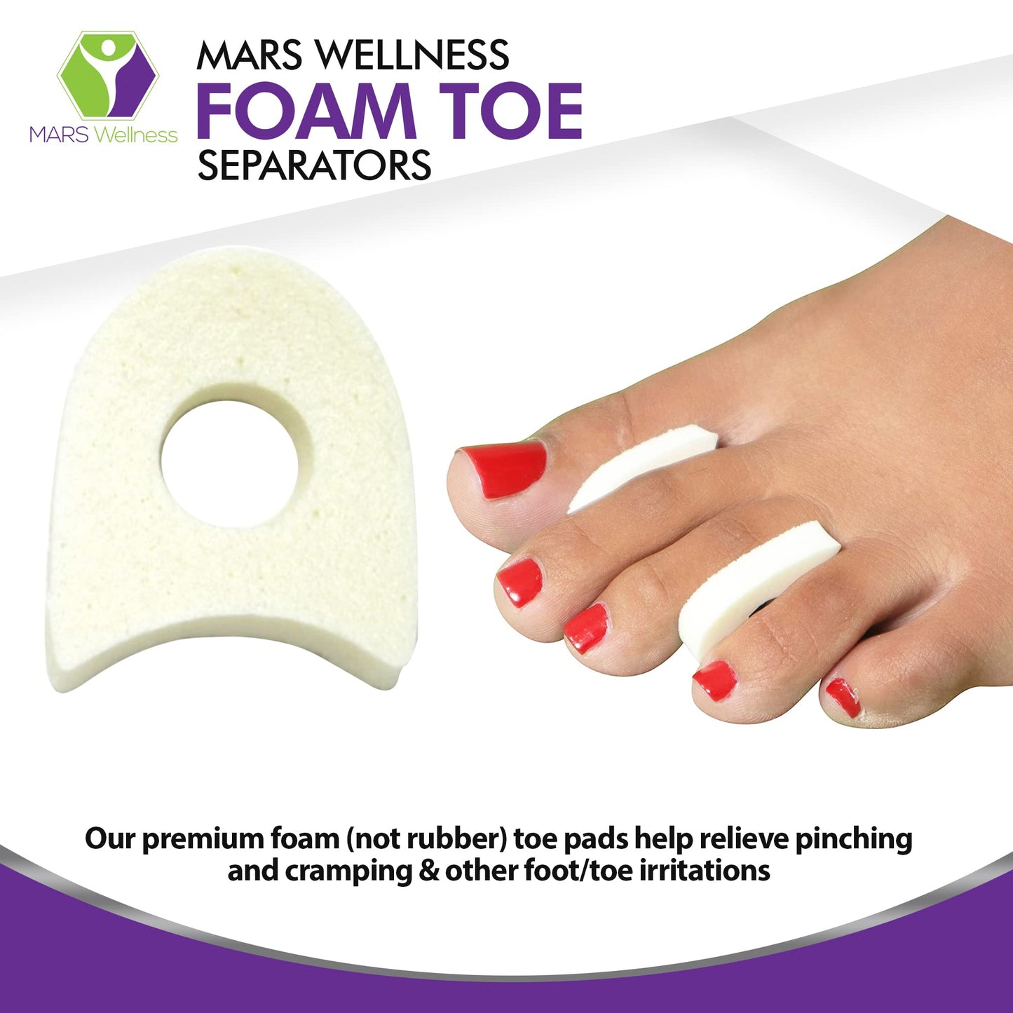 Foam Toe Separators for Women and Men, Made in USA 1/4 Inch, 50 Pack