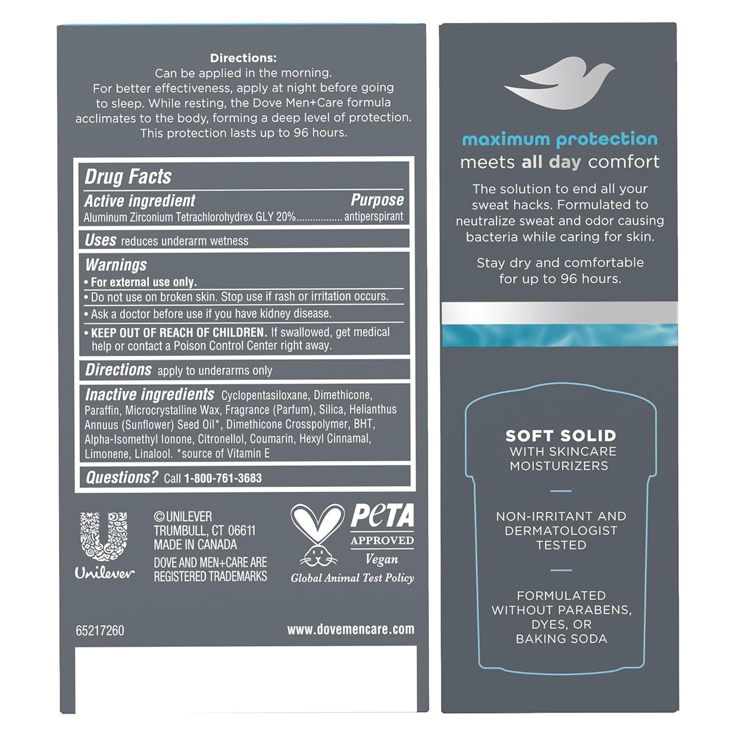 Dove Men+Care Deodorant, 96H Clinical Protection Antiperspirant, Clean Comfort 4-Pack – Prescription Strength Wetness Defense with ¼ Moisturizers, 1.7 Oz Ea
